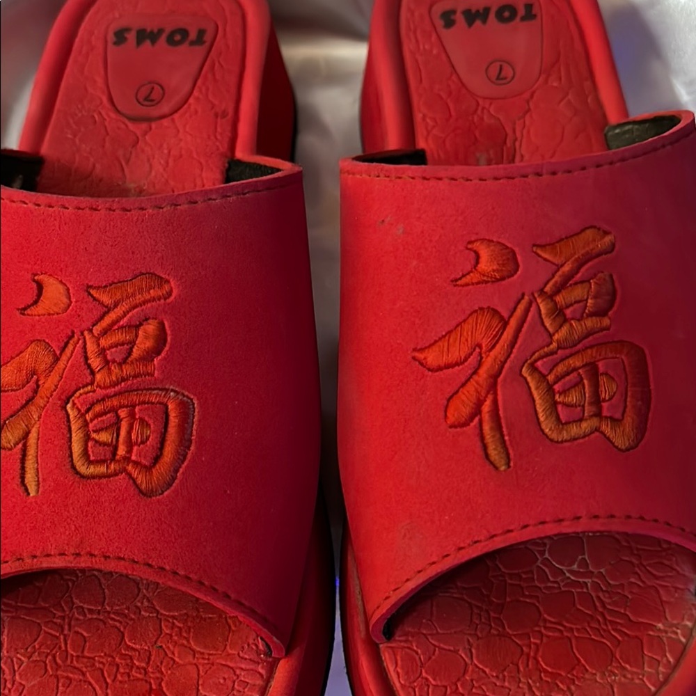 TOMS Red Embroidered Slide Sandals - Picture 5 of 5